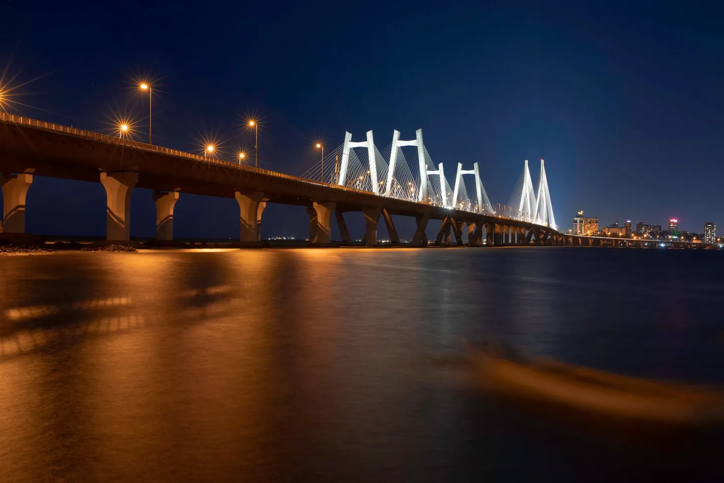 The Bandra-Worli Sea Link lit up at night